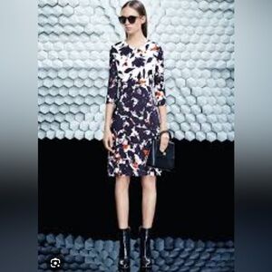 Boss Black and White Floral Long Sleeve Dress